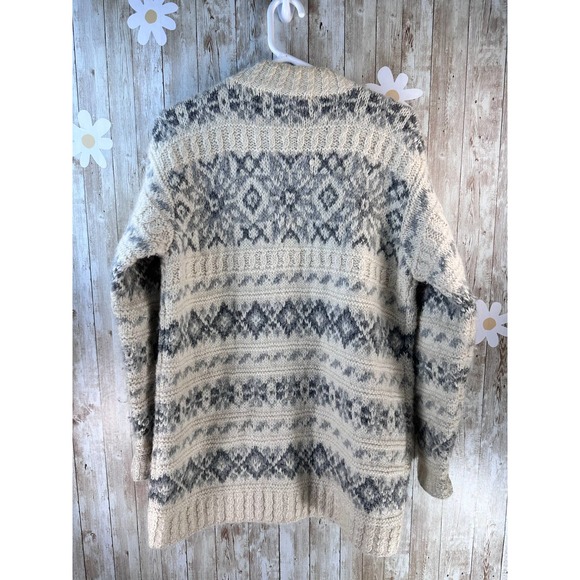 Jones‎ New York Womens Cardigan Sz L Petite Ivory Gray Hand Knit Wool Blended - Picture 2 of 11